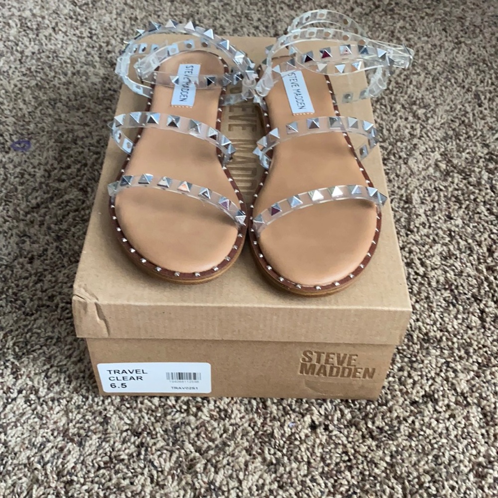 Steve Madden travel clear sandal with studs